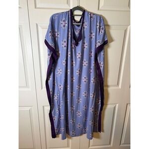 Ellen Tracy Medallion Print Caftan Loungewear Sleep Dress Purple Blue L/XL